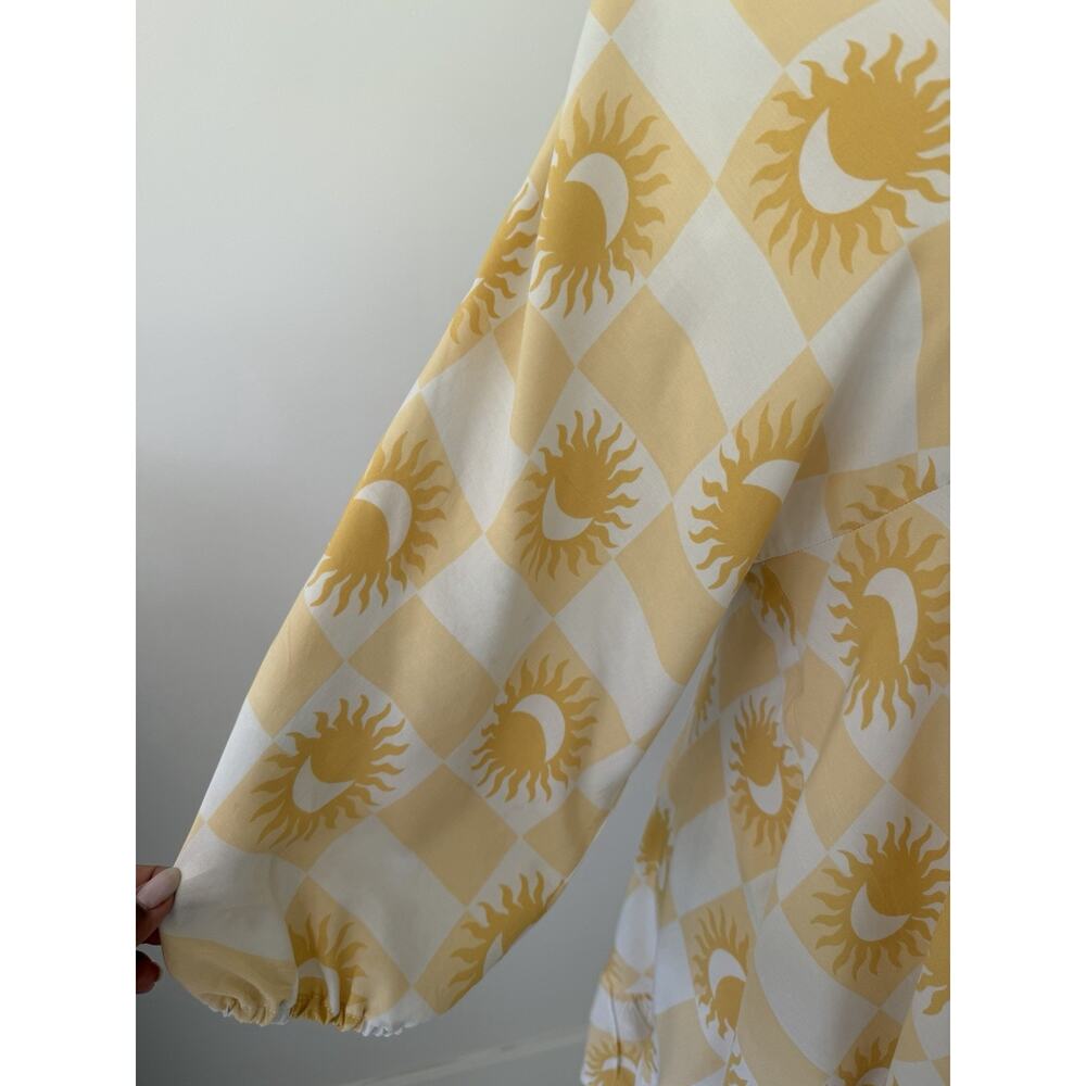 Label of Love Sun Moon Checker Tunic Dress L Yellow White Boho Celestial - Picture 5 of 11